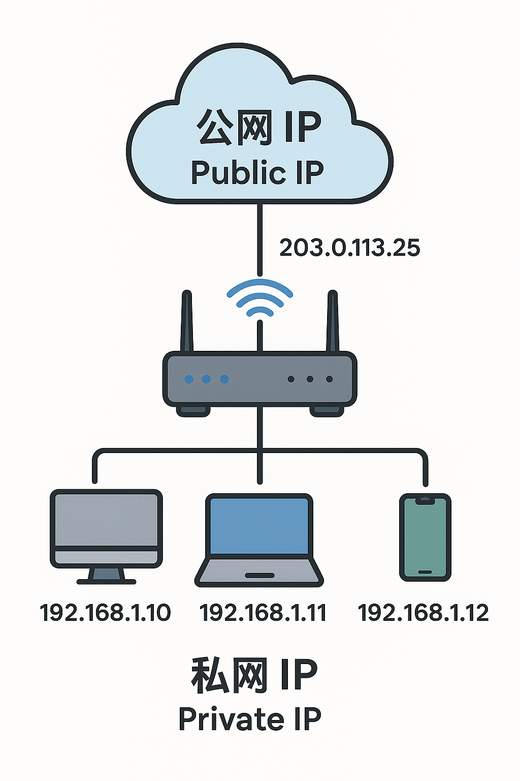 公网与私网IP网络拓扑示意图